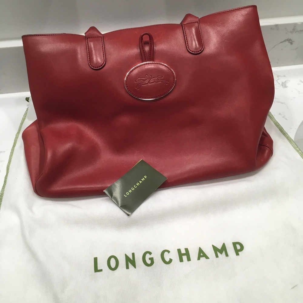 * LONGCHAMP  * Elegant Roseau Heritage Red Leather Tote Bag - Picture 6 of 8